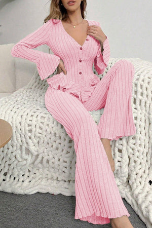 Trendusfashion Pembe İspanyol Kol Pamuklu Pijama Takımı 7051