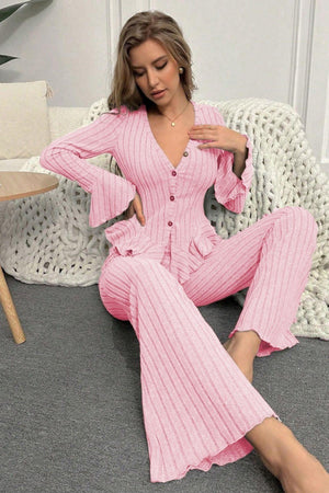 Trendusfashion Pembe İspanyol Kol Pamuklu Pijama Takımı 7051