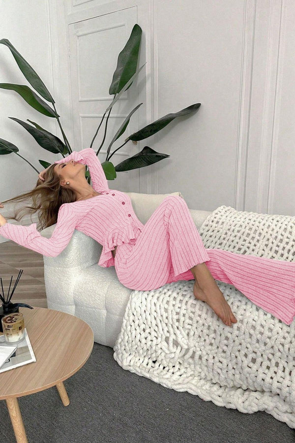 Trendusfashion Pembe İspanyol Kol Pamuklu Pijama Takımı 7051