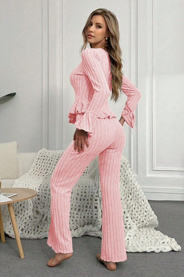 Trendusfashion Pembe İspanyol Kol Pamuklu Pijama Takımı 7051