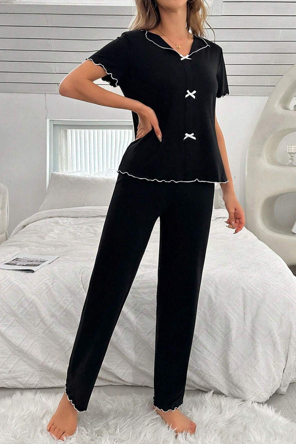 Bella Notte Gül Kurusu Fiyonk Detaylı Pamuklu Pijama Takımı 7307