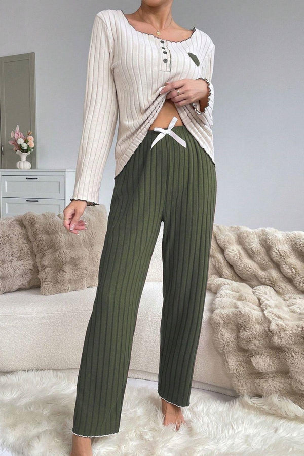 Trendusfashion Yeşil Pamuklu Kalp Detaylı Pijama Takımı 7089
