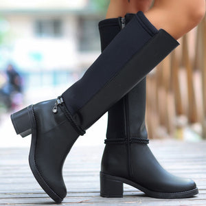 Trendusfashion Siyah Cilt Topuklu Çizme