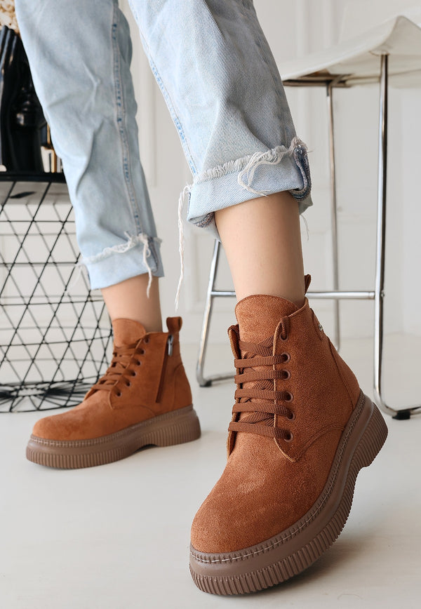 Trendusfashion Siyah Süet Bağcıklı Bot