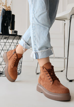 Trendusfashion Siyah Süet Bağcıklı Bot