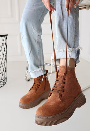 Trendusfashion Siyah Süet Bağcıklı Bot