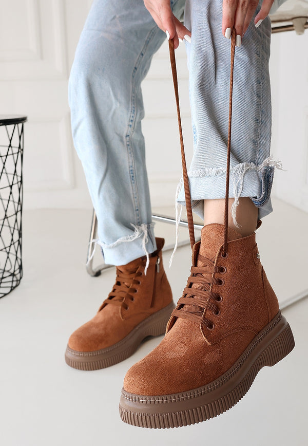 Trendusfashion Siyah Süet Bağcıklı Bot
