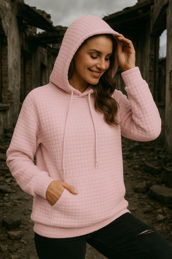 Kadın Uzun Kollu Kapşonlu Bağcıklı Cepli Capitone Sweatshirt