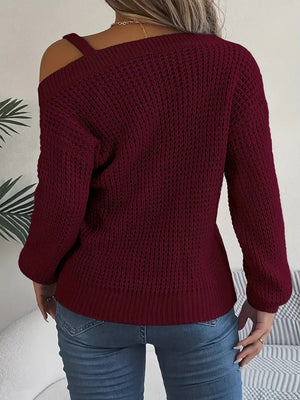 Kadın Uzun Kollu Tek Omuzu Açık Tokalı Triko Bluz