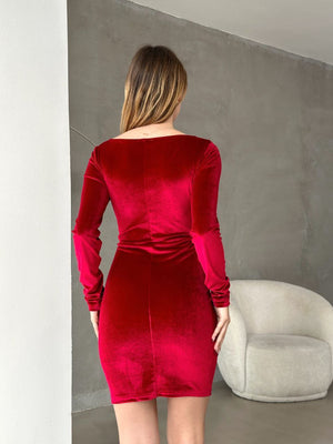 Trendusfashion Yeni Sezon Kadife Kumaş Kare Yaka Mini Elbise