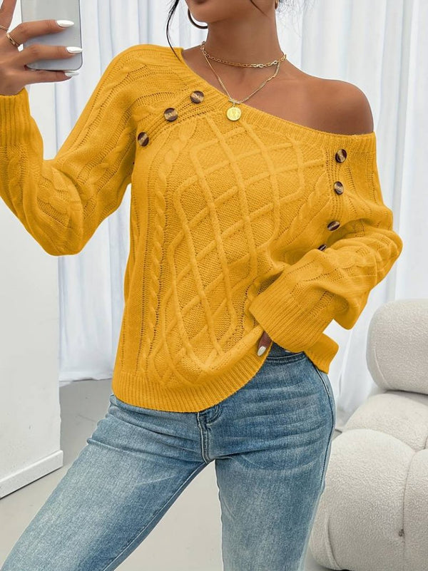 Trendusfashion Baklava Desen Düğme Detaylı Triko Kazak