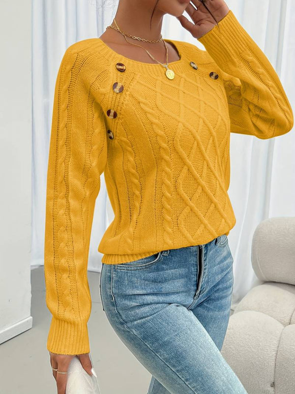 Trendusfashion Baklava Desen Düğme Detaylı Triko Kazak