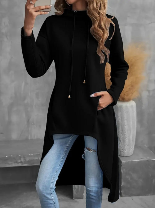 Trendusfashion Geniş Dökümlü Yaka Etek Ucu Ters U Iki Iplik Tunik