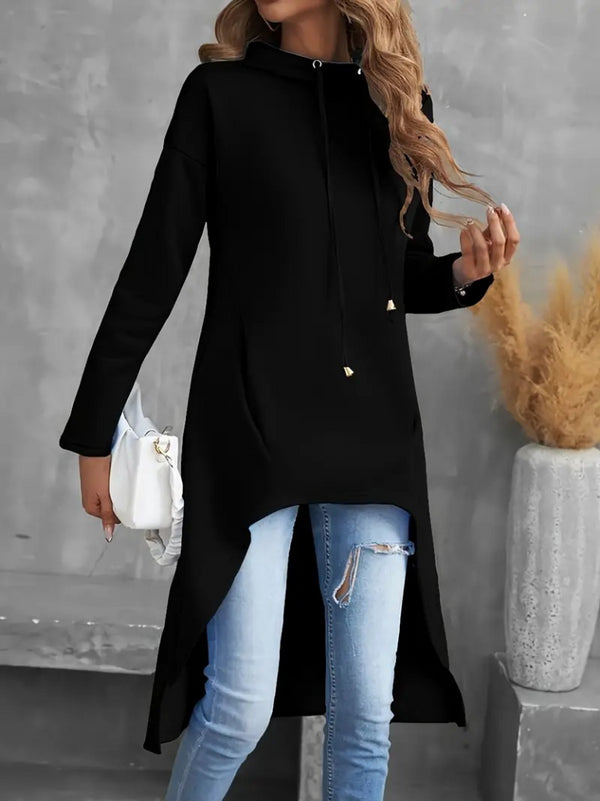 Trendusfashion Geniş Dökümlü Yaka Etek Ucu Ters U Iki Iplik Tunik