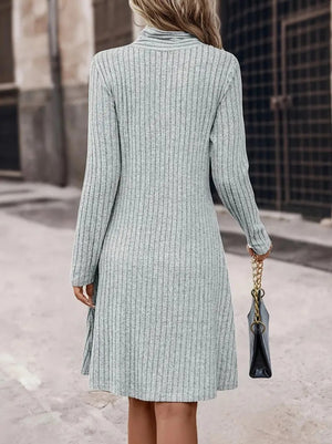 Trendusfashion Uzun Kollu çapraz Geçmeli Kravat Yaka şardonlu Kaşkorse Kısa Elbise
