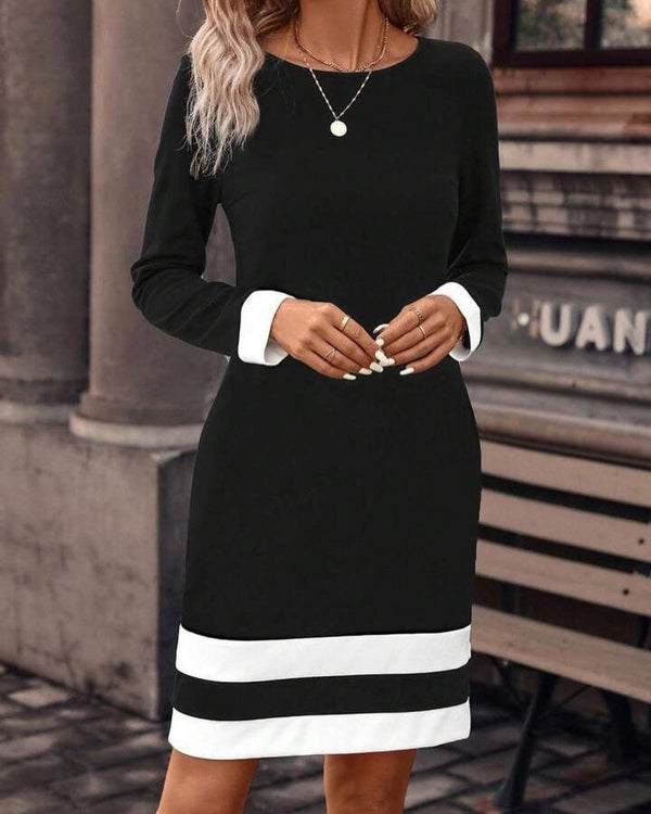 Trendusfashion Bisiklet Yaka Kol Ve Tek Ucu şeritli Ithal Krep Midi Elbise