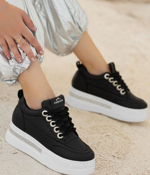 Trendusfashion Gümüş Rugan Bağcıklı Spor Ayakkabı