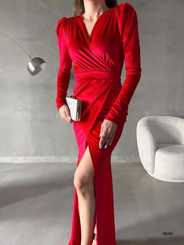 Trendusfashion Kadife Kumaş Elbise - Şıklığın ve Zarafetin Simgesi