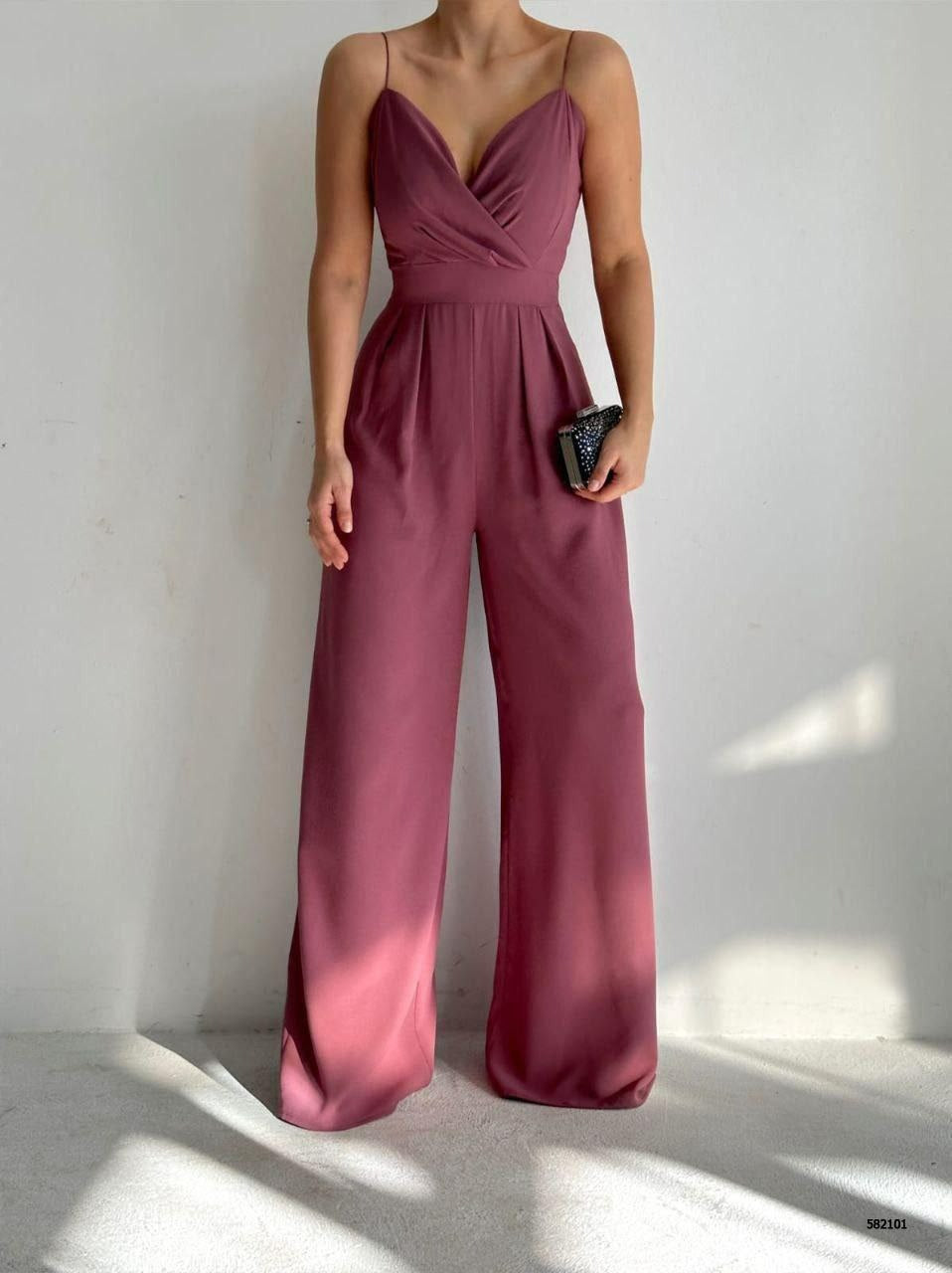 Trendusfashion Kadın Askılı Drapeli Geniş Paça Abiye Tulum