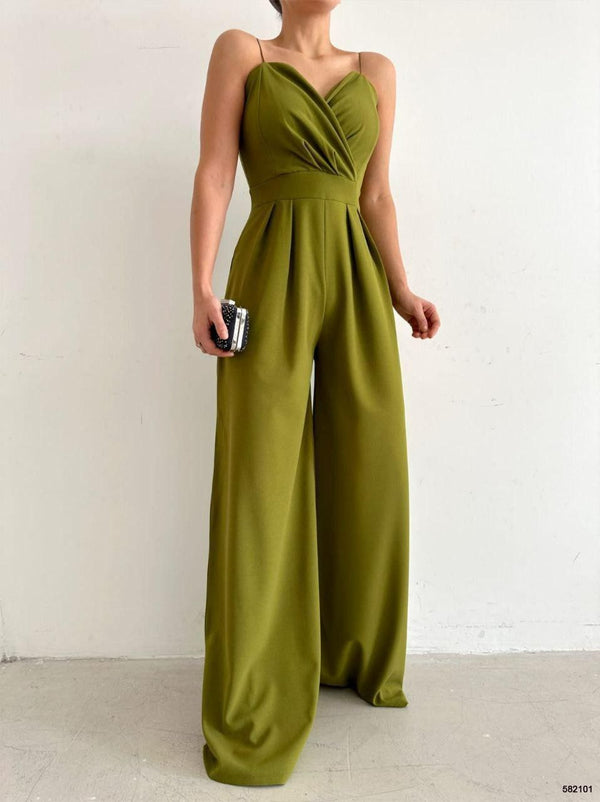 Trendusfashion Kadın Askılı Drapeli Geniş Paça Abiye Tulum