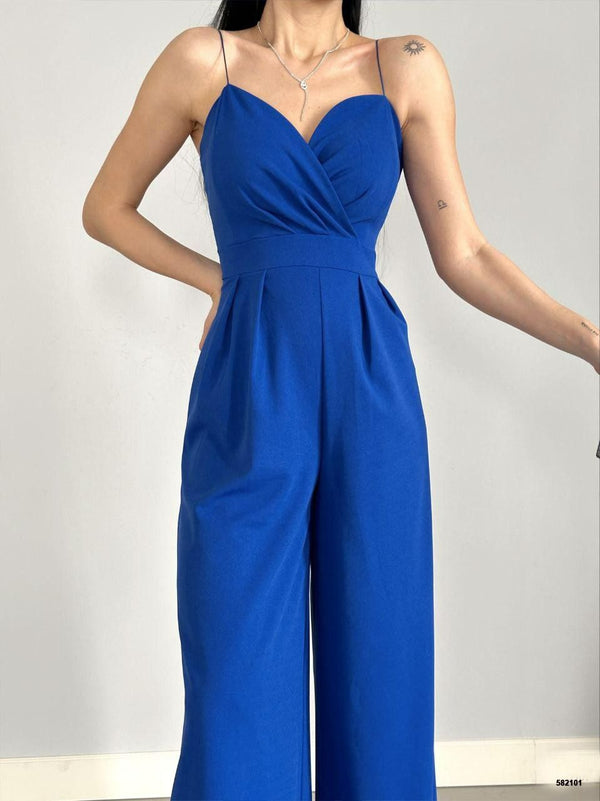 Trendusfashion Kadın Askılı Drapeli Geniş Paça Abiye Tulum