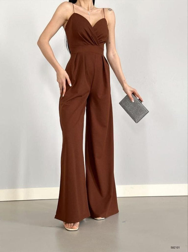 Trendusfashion Kadın Askılı Drapeli Geniş Paça Abiye Tulum