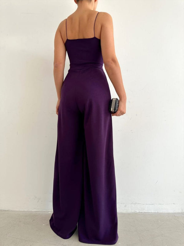 Trendusfashion Kadın Askılı Drapeli Geniş Paça Abiye Tulum