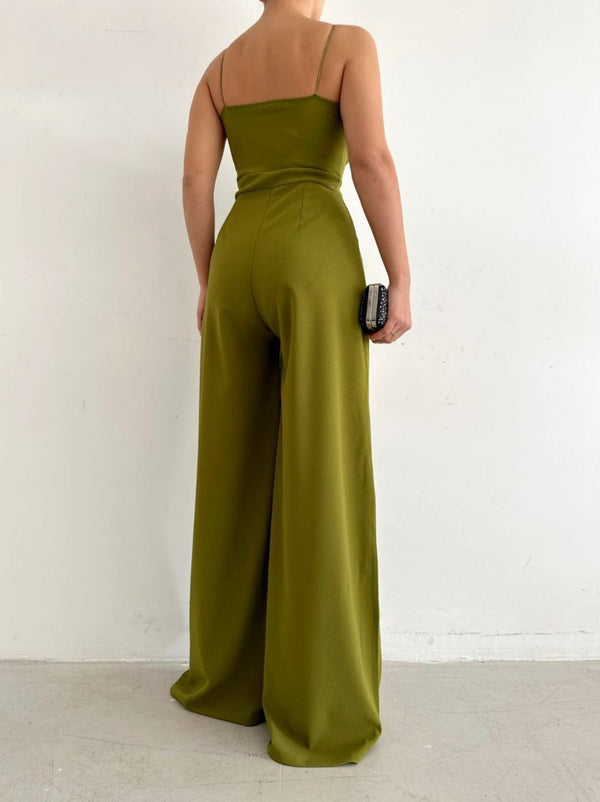 Trendusfashion Kadın Askılı Drapeli Geniş Paça Abiye Tulum