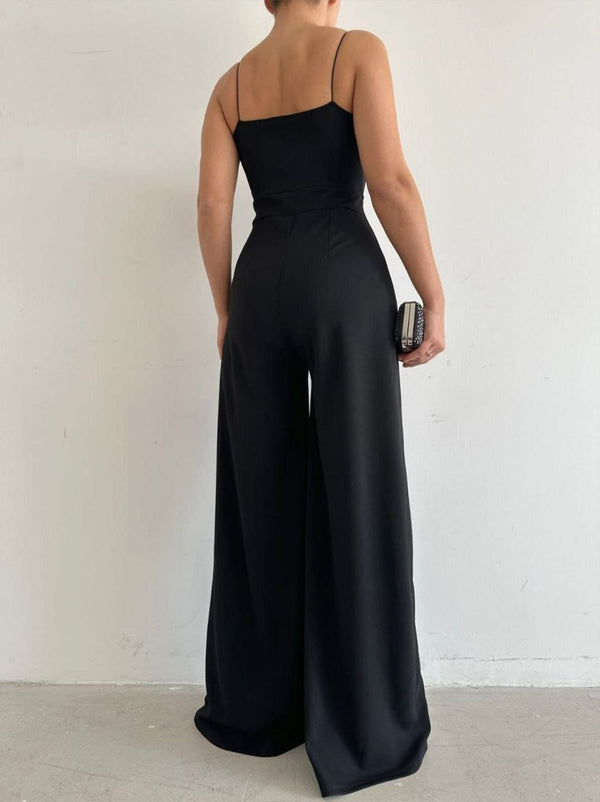 Trendusfashion Kadın Askılı Drapeli Geniş Paça Abiye Tulum