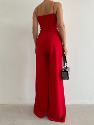 Trendusfashion Kadın Askılı Drapeli Geniş Paça Abiye Tulum