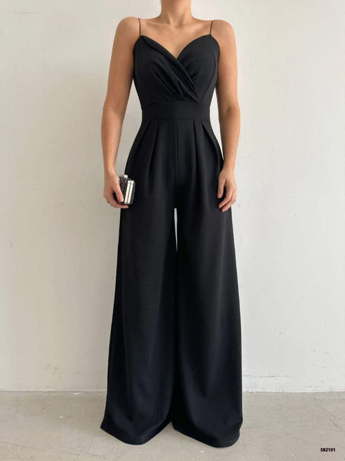 Trendusfashion Kadın Askılı Drapeli Geniş Paça Abiye Tulum