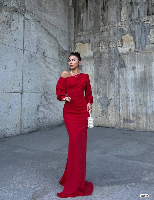 Trendusfashion Kadın Tek Omuz Drapeli Uzun Abiye Elbise - Şık ve Zarif Tasarım