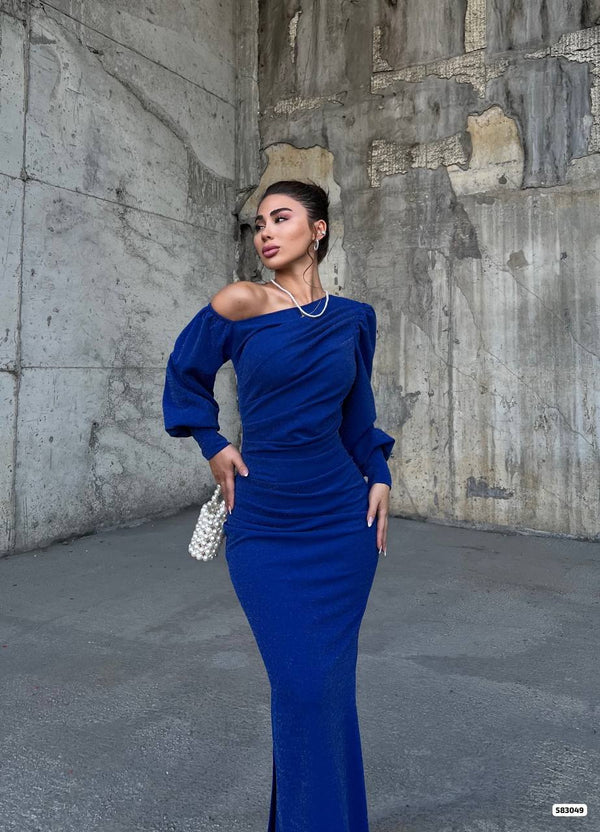 Trendusfashion Kadın Tek Omuz Drapeli Uzun Abiye Elbise - Şık ve Zarif Tasarım