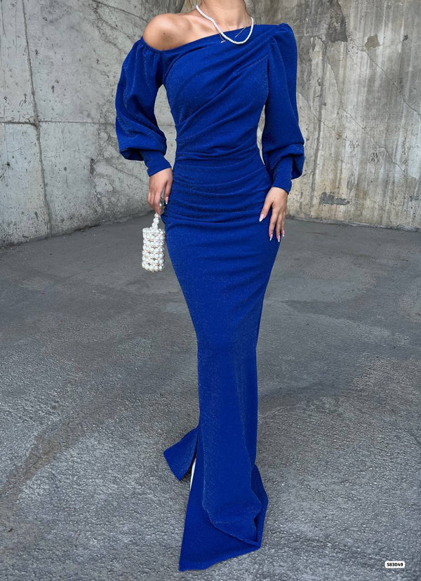 Trendusfashion Kadın Tek Omuz Drapeli Uzun Abiye Elbise - Şık ve Zarif Tasarım
