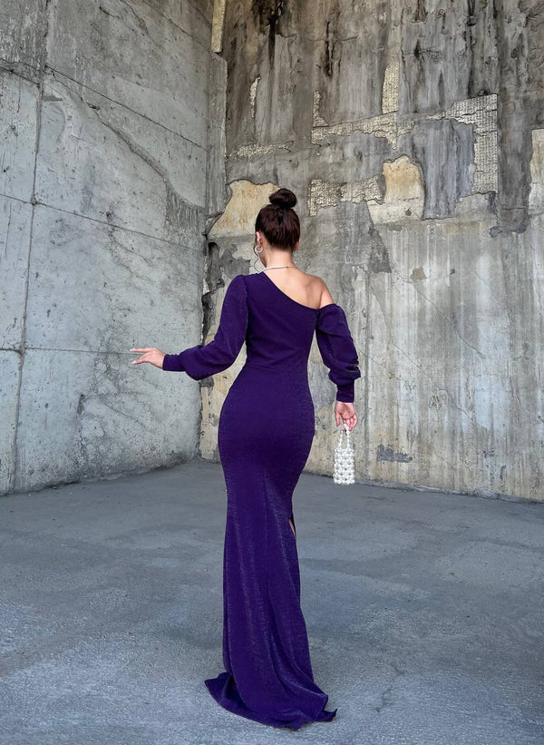 Trendusfashion Kadın Tek Omuz Drapeli Uzun Abiye Elbise - Şık ve Zarif Tasarım