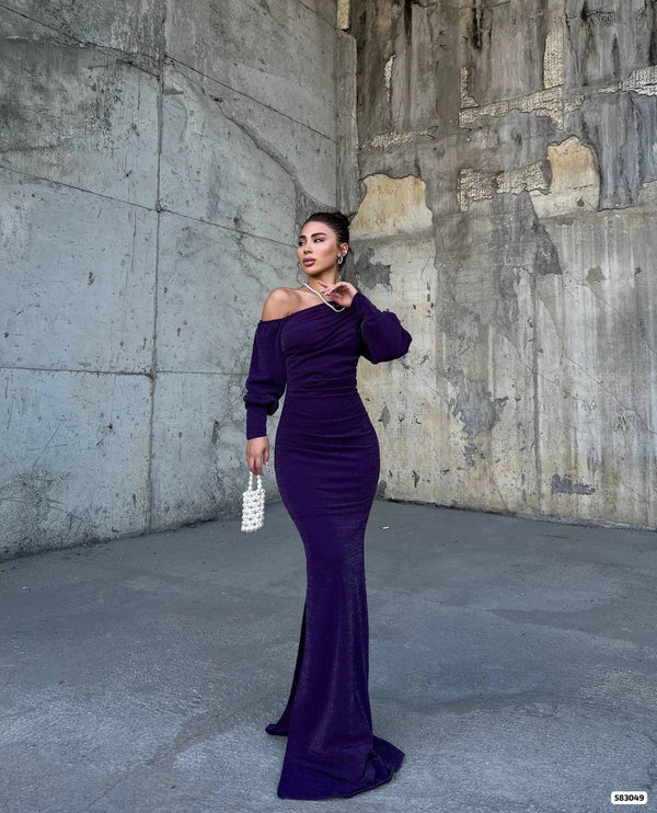 Trendusfashion Kadın Tek Omuz Drapeli Uzun Abiye Elbise - Şık ve Zarif Tasarım