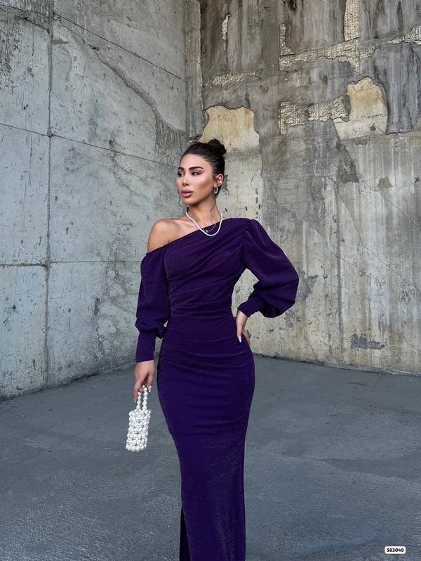Trendusfashion Kadın Tek Omuz Drapeli Uzun Abiye Elbise - Şık ve Zarif Tasarım