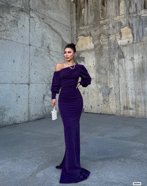 Trendusfashion Kadın Tek Omuz Drapeli Uzun Abiye Elbise - Şık ve Zarif Tasarım