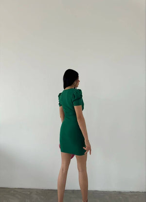 Trendusfashion Kadın Zarif V Yaka Pile Detaylı Mini Elbise