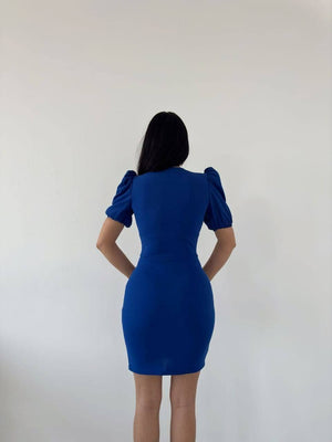 Trendusfashion Kadın Zarif V Yaka Pile Detaylı Mini Elbise