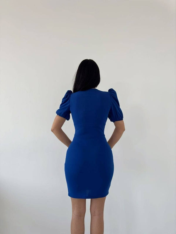 Trendusfashion Kadın Zarif V Yaka Pile Detaylı Mini Elbise