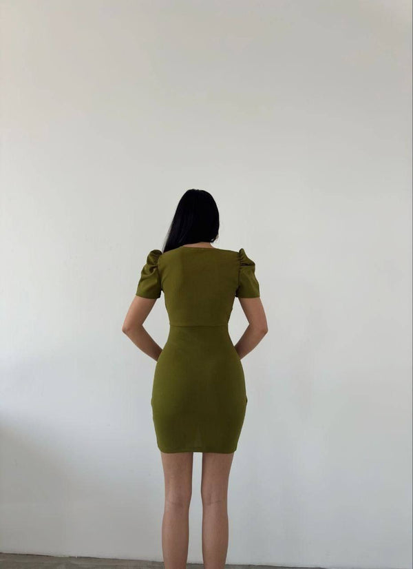 Trendusfashion Kadın Zarif V Yaka Pile Detaylı Mini Elbise