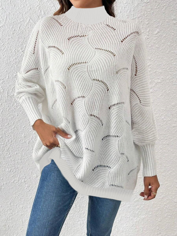 Trendusfashion Uzun Kollu Balıkçı Yaka Delikli örgü Detay Oversize Triko Elbise