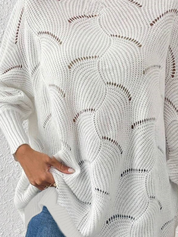 Trendusfashion Uzun Kollu Balıkçı Yaka Delikli örgü Detay Oversize Triko Elbise