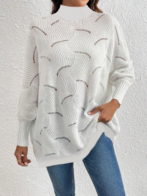 Trendusfashion Uzun Kollu Balıkçı Yaka Delikli örgü Detay Oversize Triko Elbise