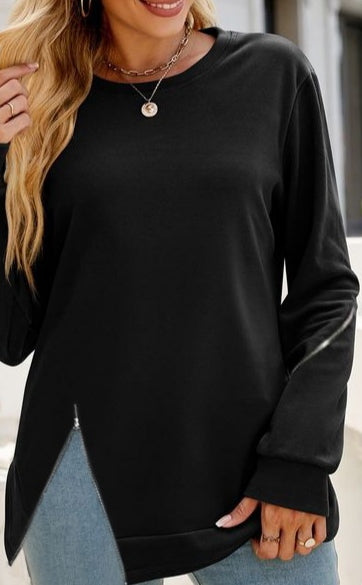 Trendusfashion Uzun Kollu Bisiklet Yaka Fermuar Detay Iki Iplik Bluz