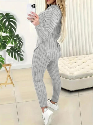 Trendusfashion uzun kollu kapşonlu yakadan bağcıklı yandan yırtmaçlı üst bluz alt tayt şardonlu kaşkorse ikili takım