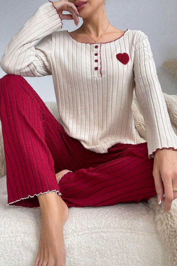 Trendusfashion Yeşil Pamuklu Kalp Detaylı Pijama Takımı 7089
