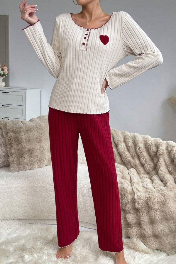 Trendusfashion Yeşil Pamuklu Kalp Detaylı Pijama Takımı 7089