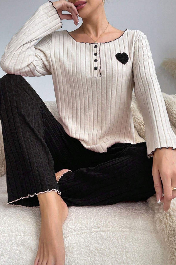 Trendusfashion Yeşil Pamuklu Kalp Detaylı Pijama Takımı 7089